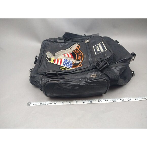 Leather Motorcycle Pack LIVE TO RIDE Buffalo Diamond Plate - Backpack 🔥 - Picture 4 of 13
